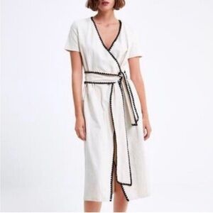 Zara Cream Midi Dress with Black Trim